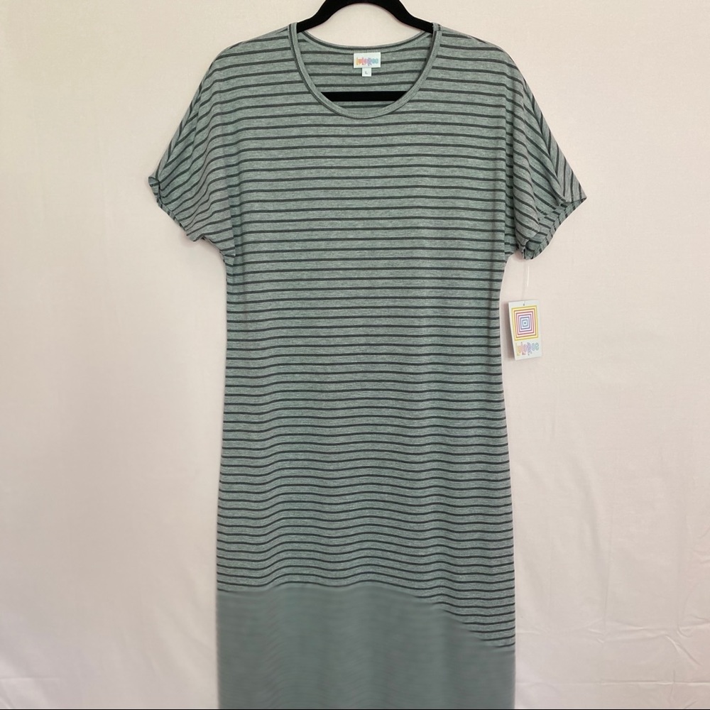 Lularoe Maria dress sz L light / dark gray stripes